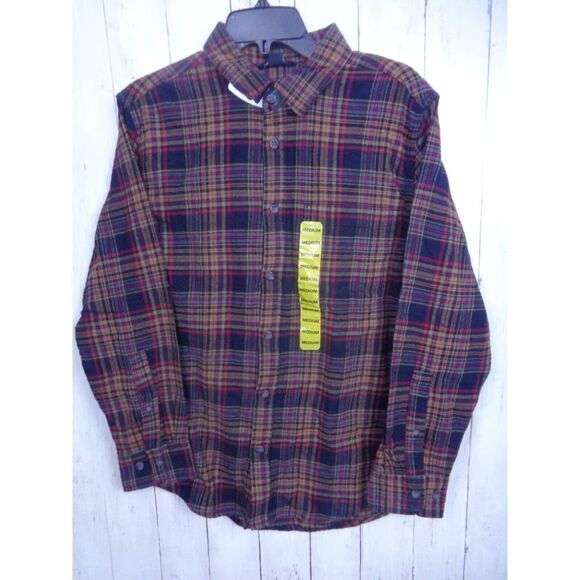 Eddie Bauer Cotton Flannel Shirt Night Sky Ohio Plaid Long Sleeve Size Medium - Picture 1 of 6